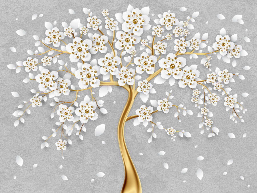 Árvore com flores e folhas brancas