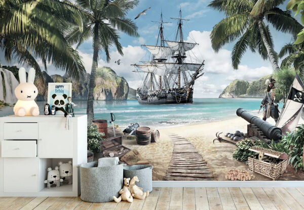 Pintura de um navio numa praia Pintura de um navio numa praia