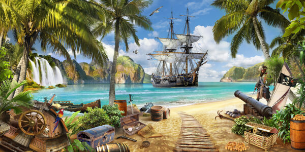 Navio pirata numa praia Navio pirata numa praia