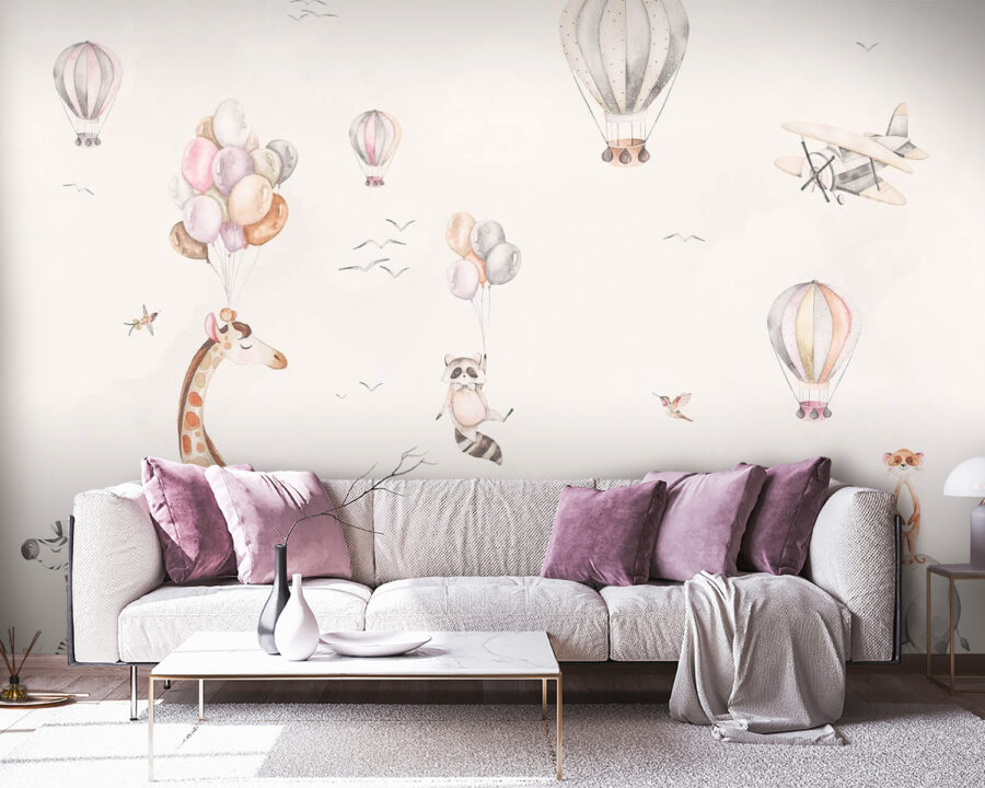 Papel de parede Mural de parede com animais e balões de ar quente - Image 2