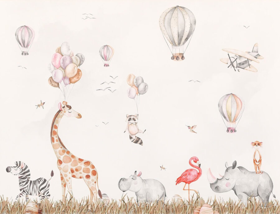 Papel de parede Mural de parede com animais e balões de ar quente - Image 5