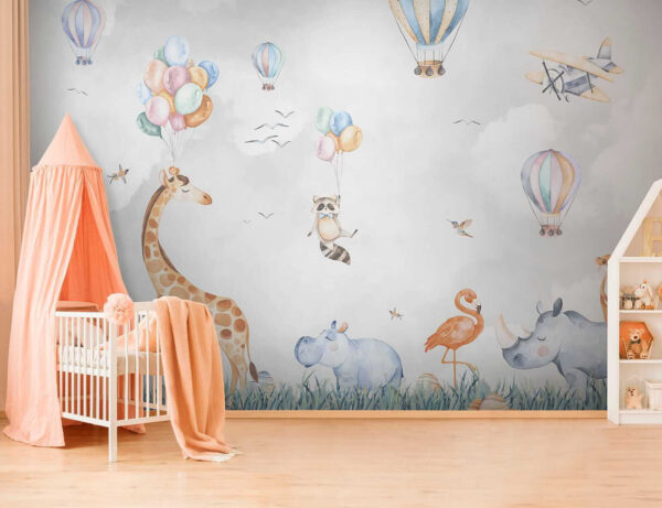Mural de parede com animais e balões Mural de parede com animais e balões