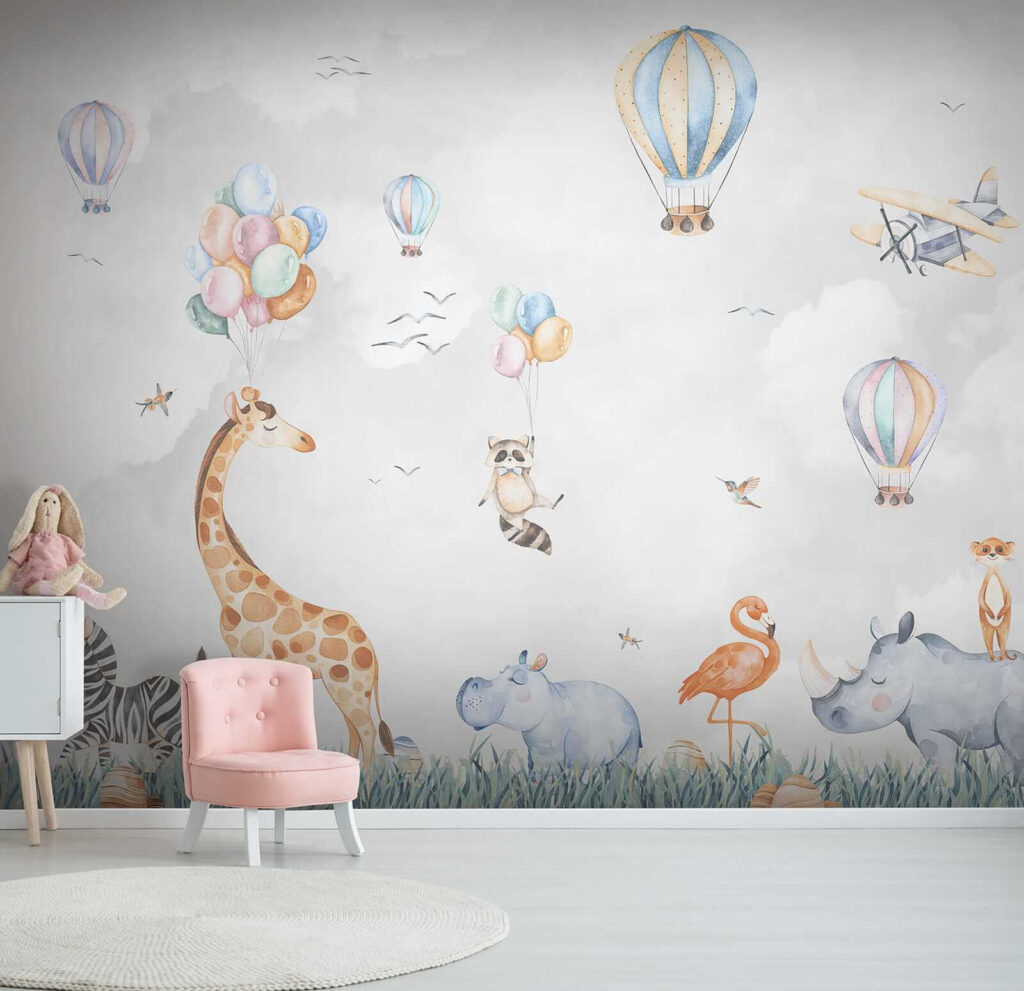 Wall mural of animals and balloons Wall mural of animals and balloons