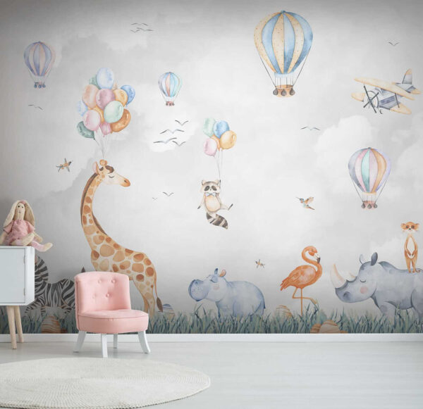 Mural de parede com animais e balões Mural de parede com animais e balões