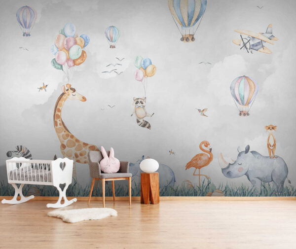 Mural de parede com animais e balões Mural de parede com animais e balões