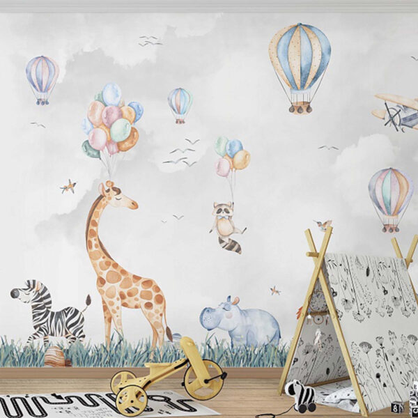 Mural de parede com animais e balões Mural de parede com animais e balões