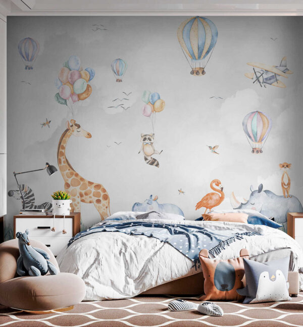 Mural de parede com animais e balões Mural de parede com animais e balões