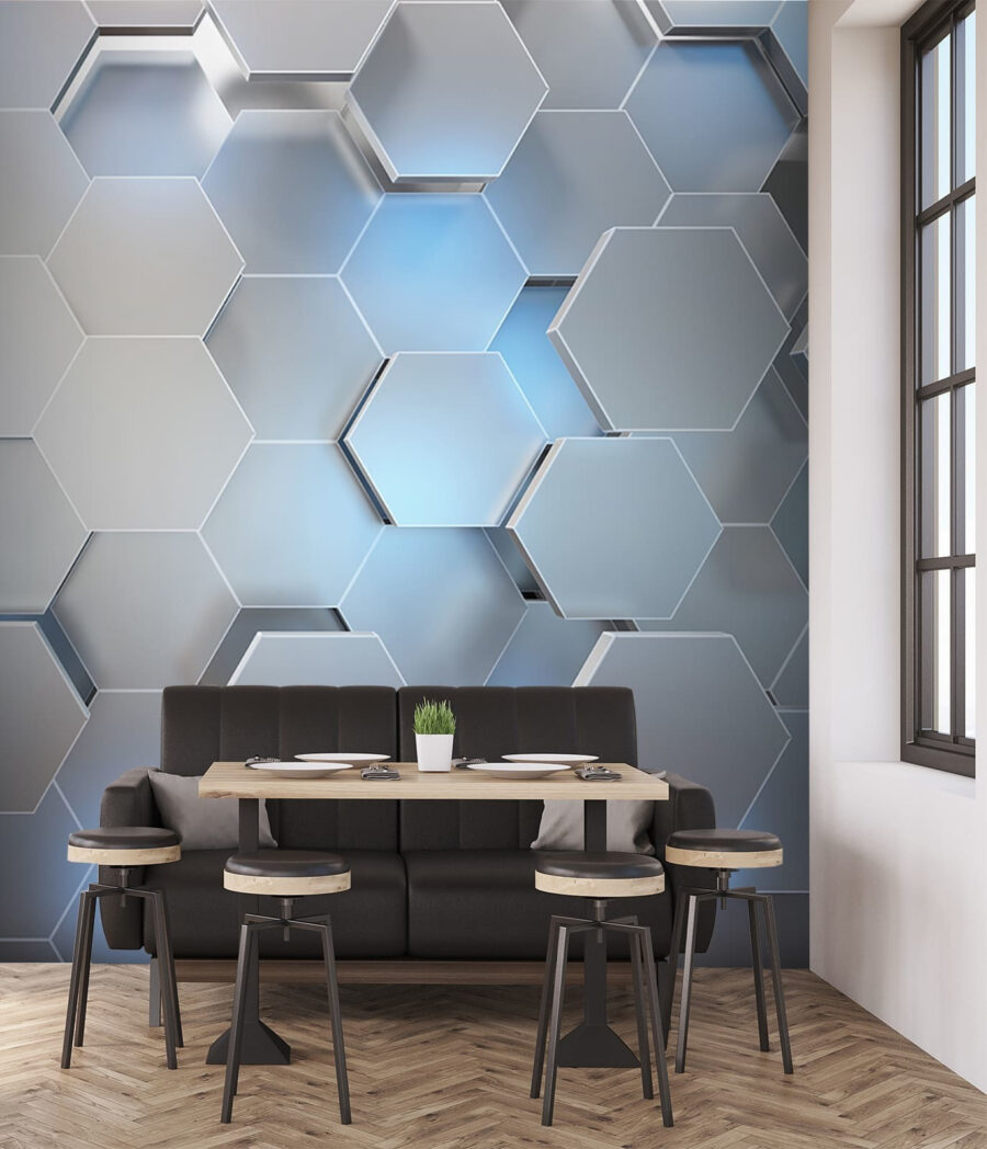 Hexágonos brancos com luzes azuis Hexágonos brancos com luzes azuis
