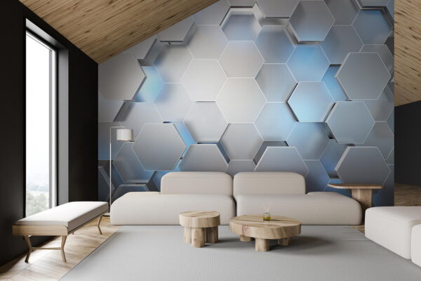 Hexágonos brancos com luzes azuis Hexágonos brancos com luzes azuis