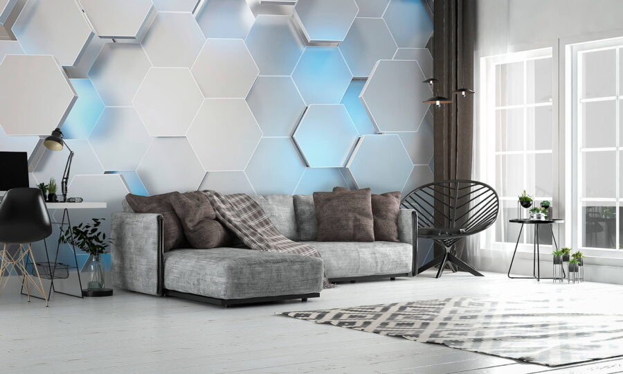 Hexágonos brancos com luzes azuis Hexágonos brancos com luzes azuis