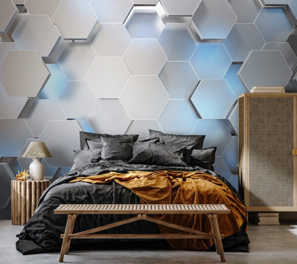 Hexágonos brancos com luzes azuis Hexágonos brancos com luzes azuis