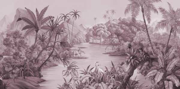 A river with zebras and mountains