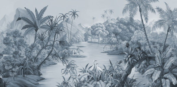 Um rio com zebras e montanhas Um rio com zebras e montanhas