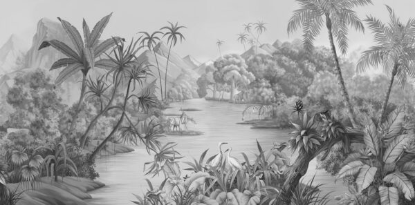 Rio com zebras e montanhas Rio com zebras e montanhas