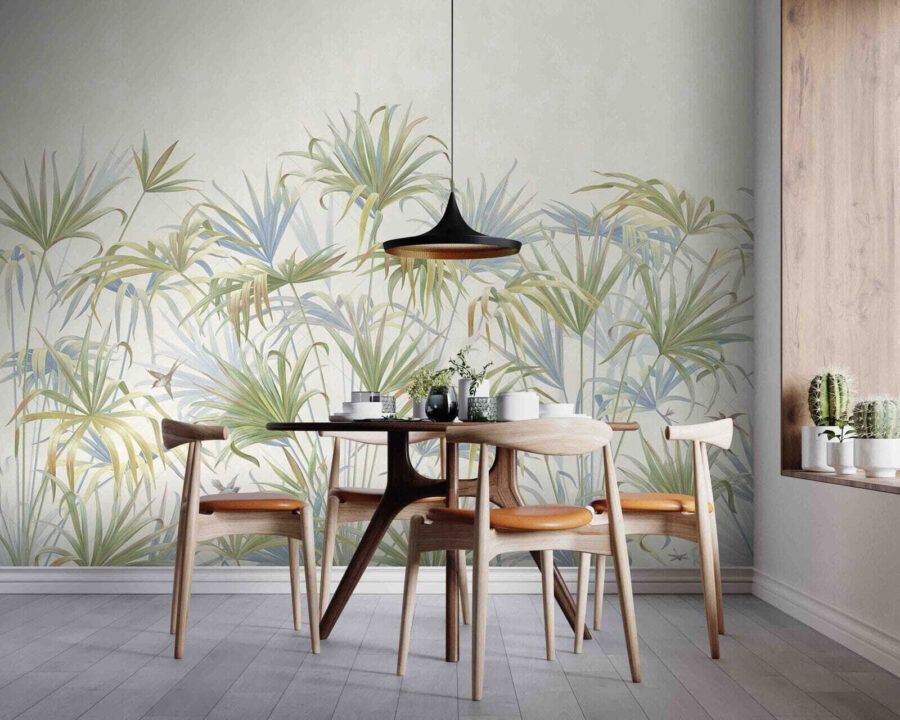 Papel de parede Vegetação luxuriante em tons pastel suaves.