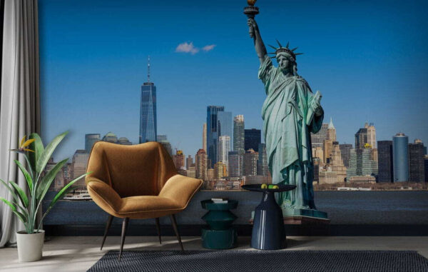 Estátua da liberdade com uma cidade ao fundo Estátua da liberdade com uma cidade ao fundo