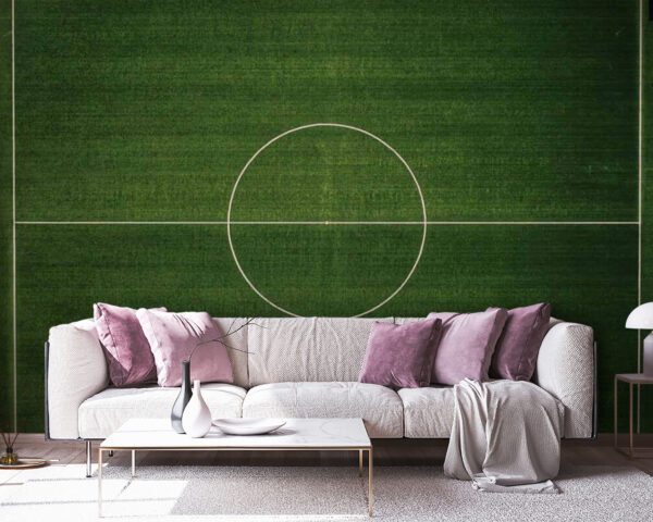 Campo de futebol com um círculo branco Campo de futebol com um círculo branco