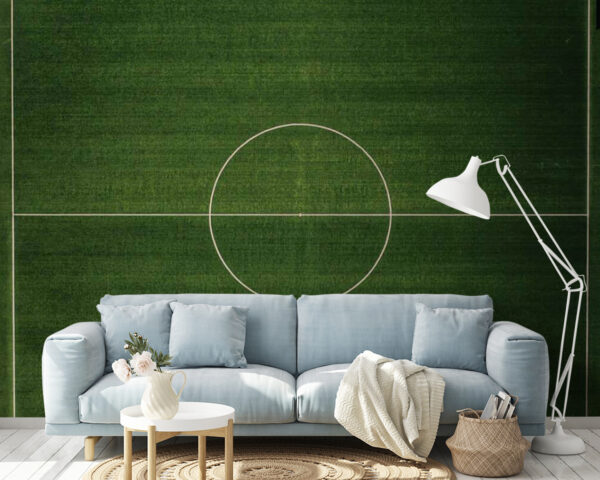 Campo de futebol com um círculo branco Campo de futebol com um círculo branco