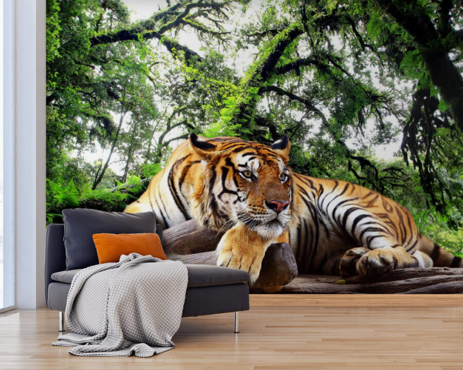 Tigre deitado num tronco Tigre deitado num tronco