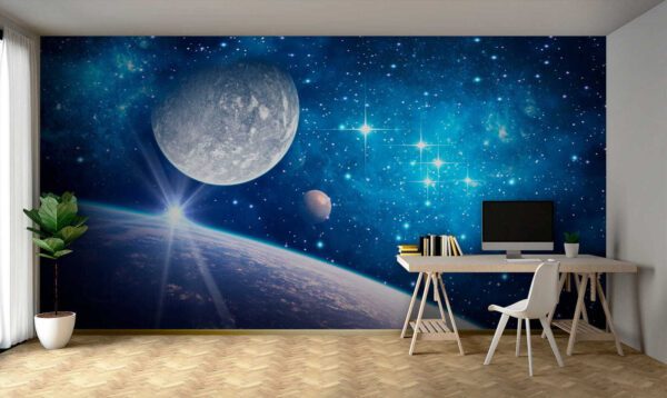 Planeta e lua no espaço Planeta e lua no espaço