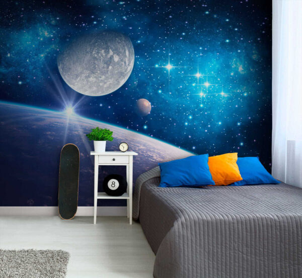 Planeta e lua no espaço Planeta e lua no espaço