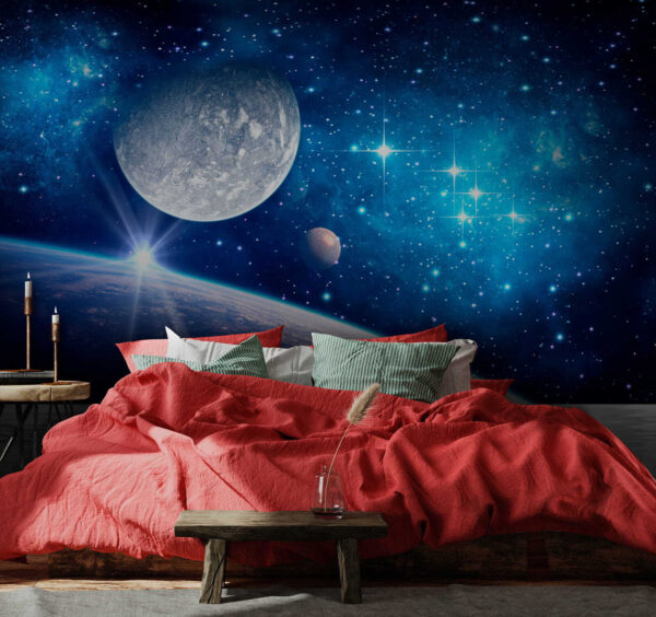 Planeta e lua no espaço Planeta e lua no espaço