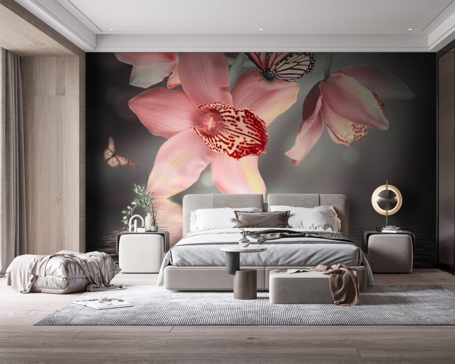 Papel de parede Orquídeas cor-de-rosa e borboletas num ramo - Image 3