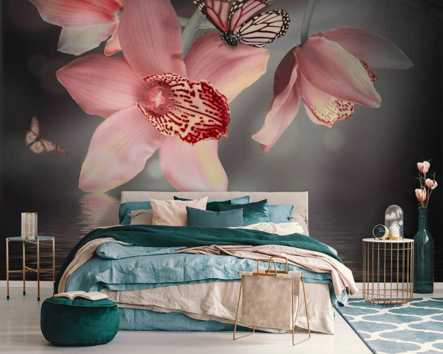 Papel de parede Orquídeas cor-de-rosa e borboletas num ramo - Image 2