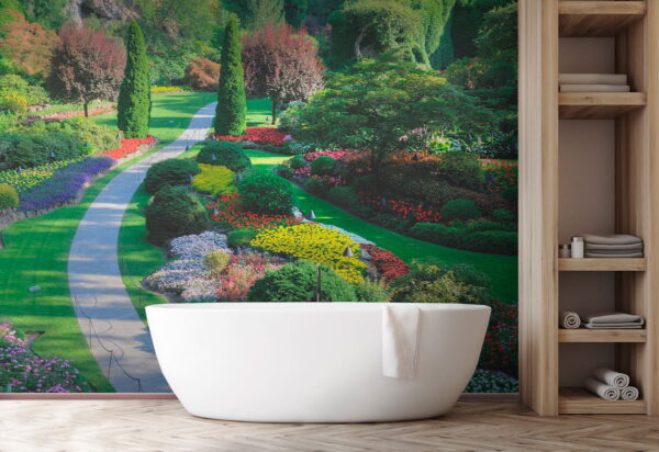Jardim com muitas flores e árvores Jardim com muitas flores e árvores
