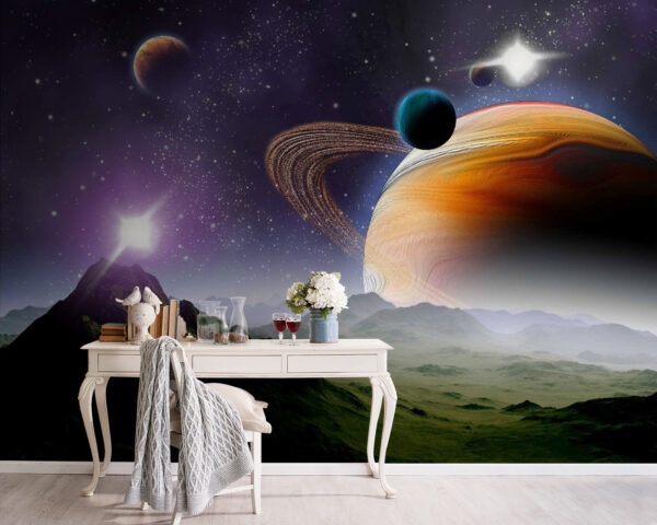 Planetas e estrelas no espaço Planetas e estrelas no espaço