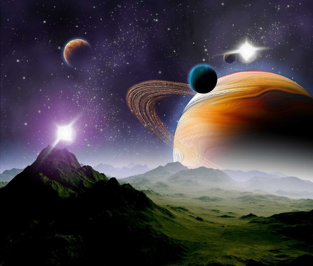 Planetas e estrelas no espaço Planetas e estrelas no espaço