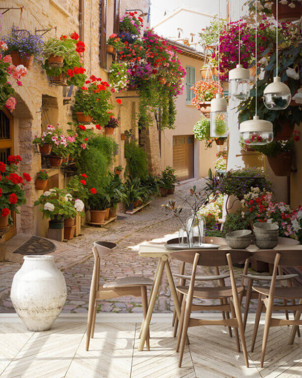 Street with flowers on the side Street with flowers on the side