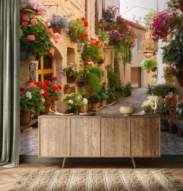 Papel de parede Rua com flores na berma