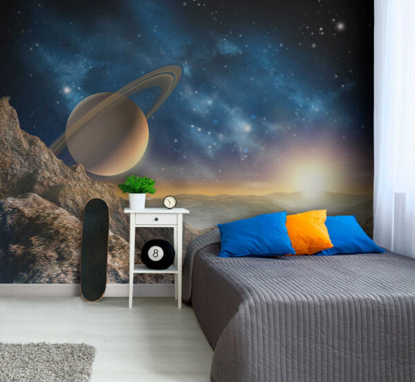 Papel de parede Planeta com anéis no céu