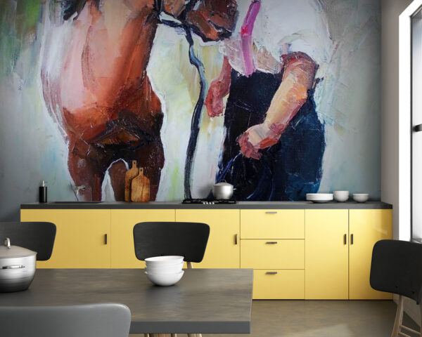 Pintura de uma rapariga a beijar um cavalo Pintura de uma rapariga a beijar um cavalo