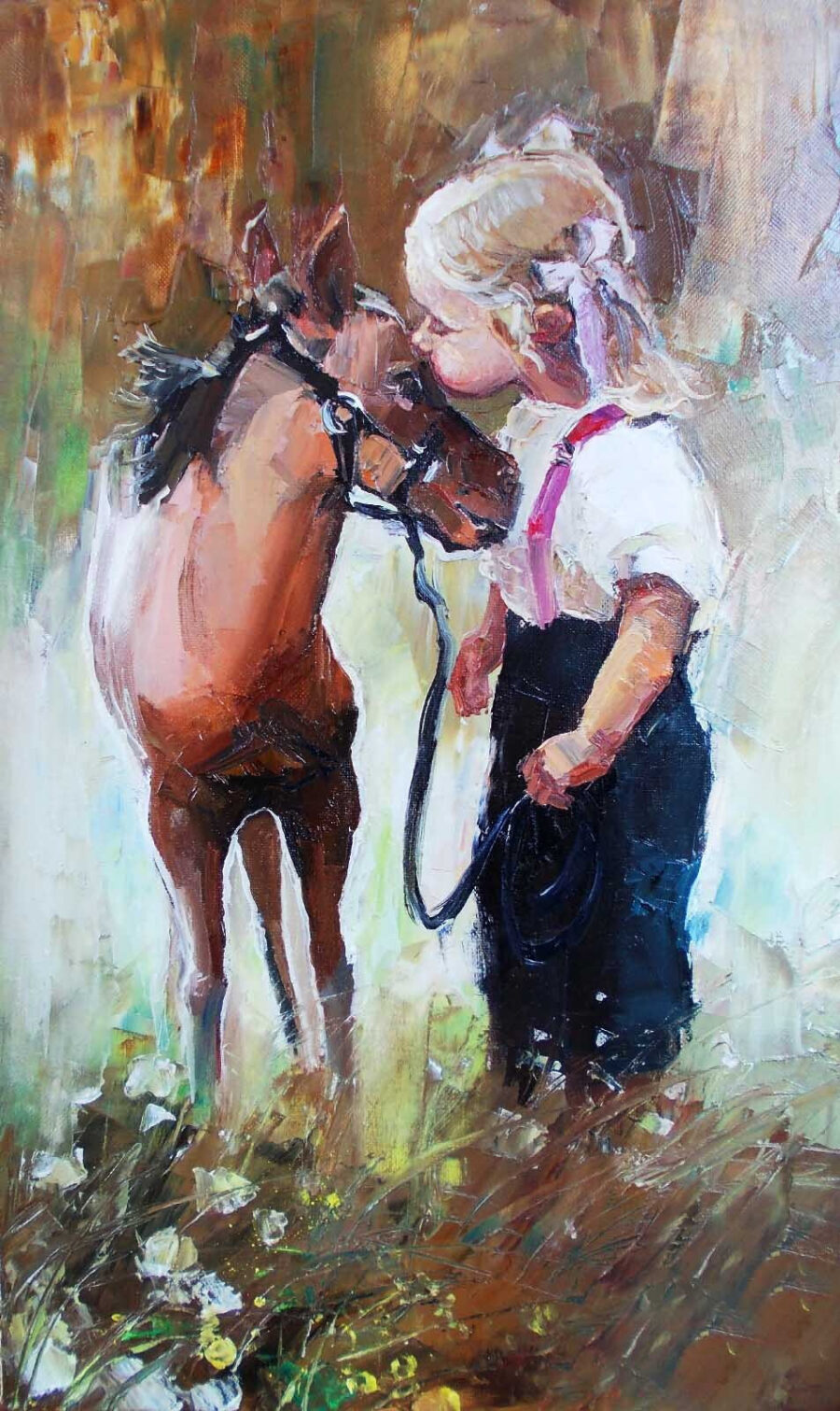 Papel de parede Pintura de uma rapariga a beijar um cavalo - Image 4