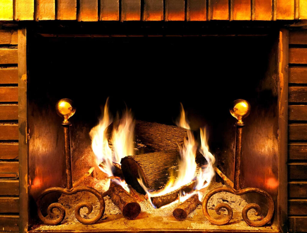 Fire in a fireplace