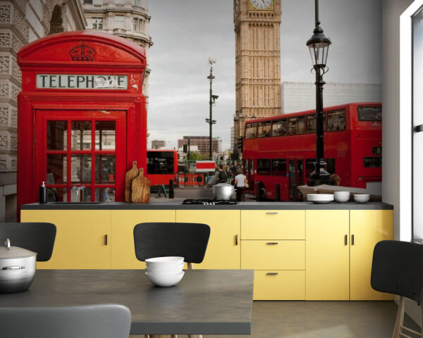 Papel de parede Cabine telefónica vermelha numa cidade