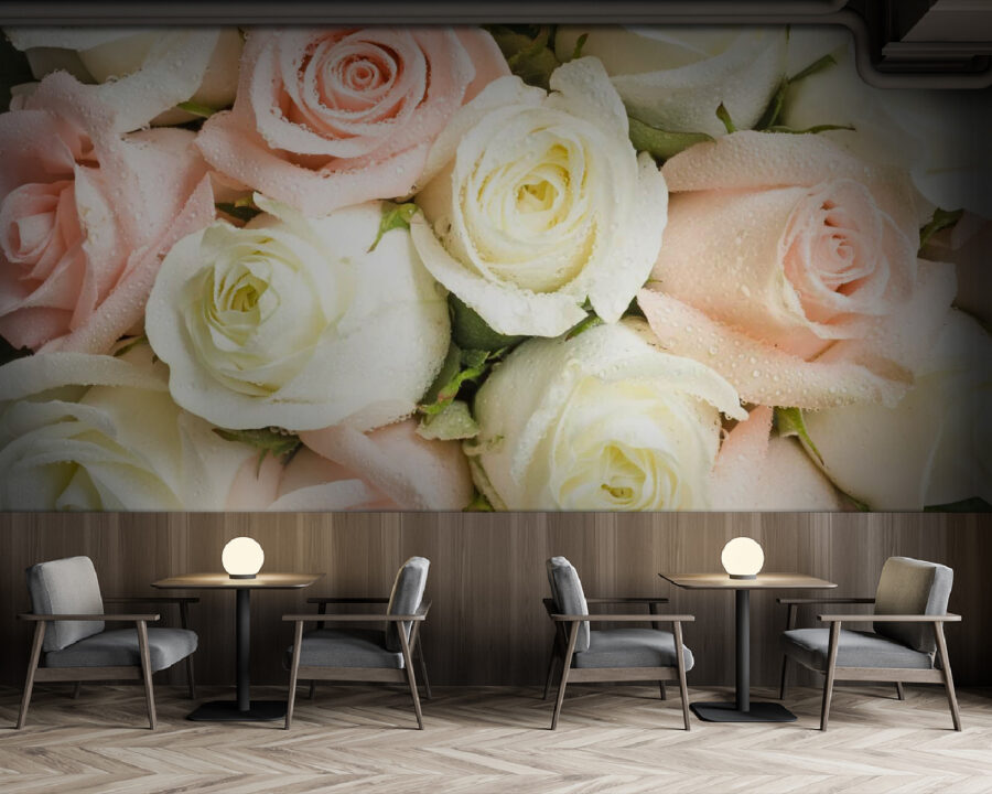 Grupo de rosas cor-de-rosa e brancas