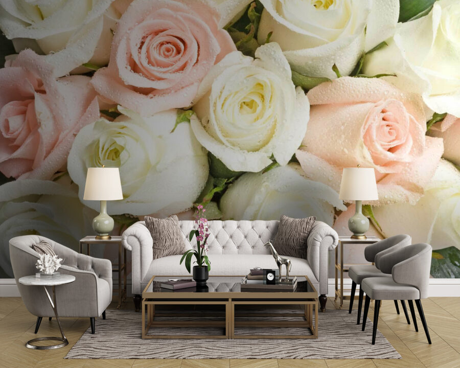 Grupo de rosas cor-de-rosa e brancas