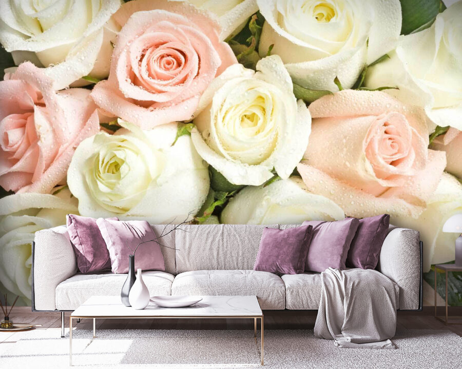 Grupo de rosas cor-de-rosa e brancas