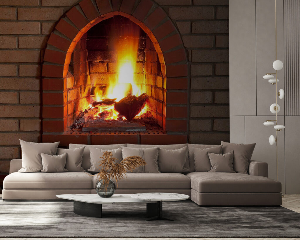 Fireplace with fire in it Fireplace with fire in it