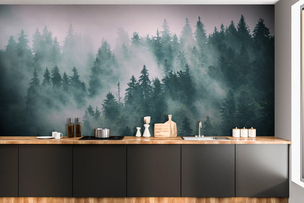 Floresta com nevoeiro e árvores u55536pik1m - Floresta com nevoeiro e árvores - tegory