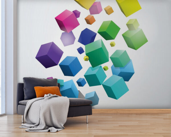 Cubos coloridos a cair numa caixa Cubos coloridos a cair numa caixa