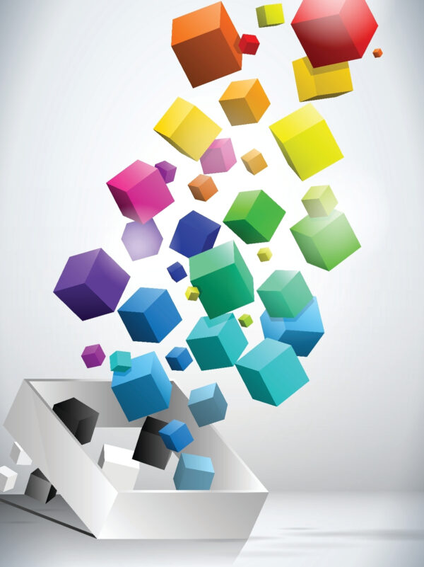 Cubos coloridos a cair numa caixa Cubos coloridos a cair numa caixa