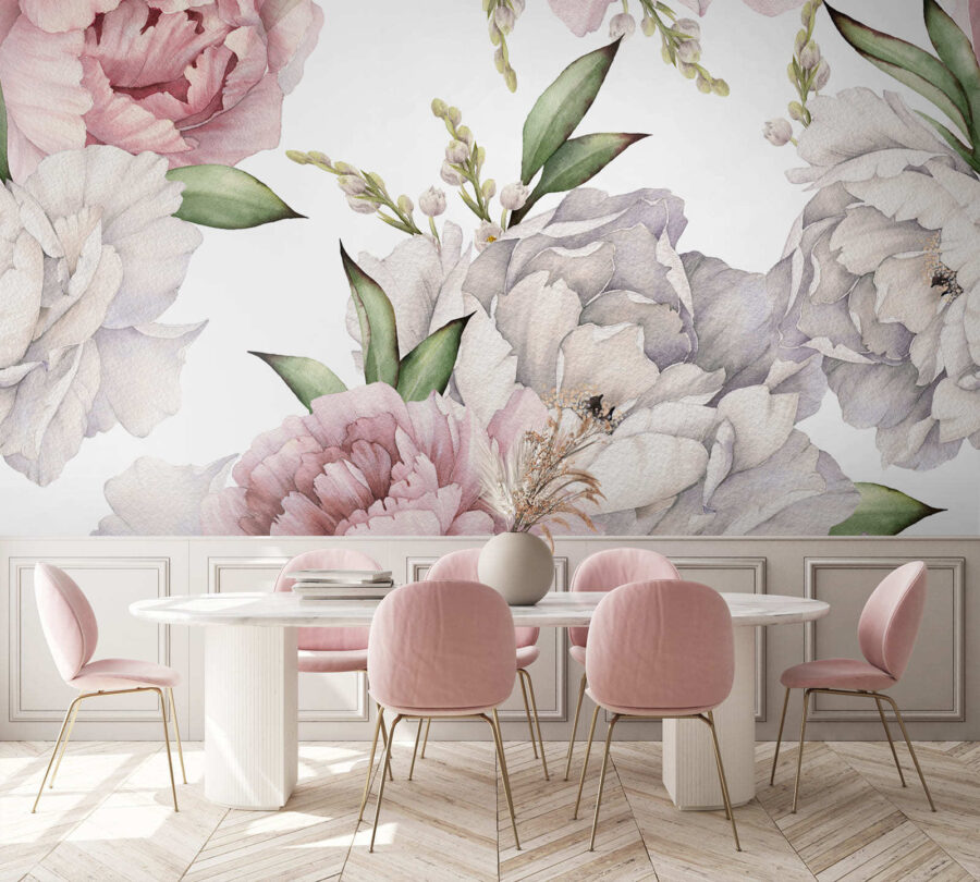 Padrão de flores e folhas