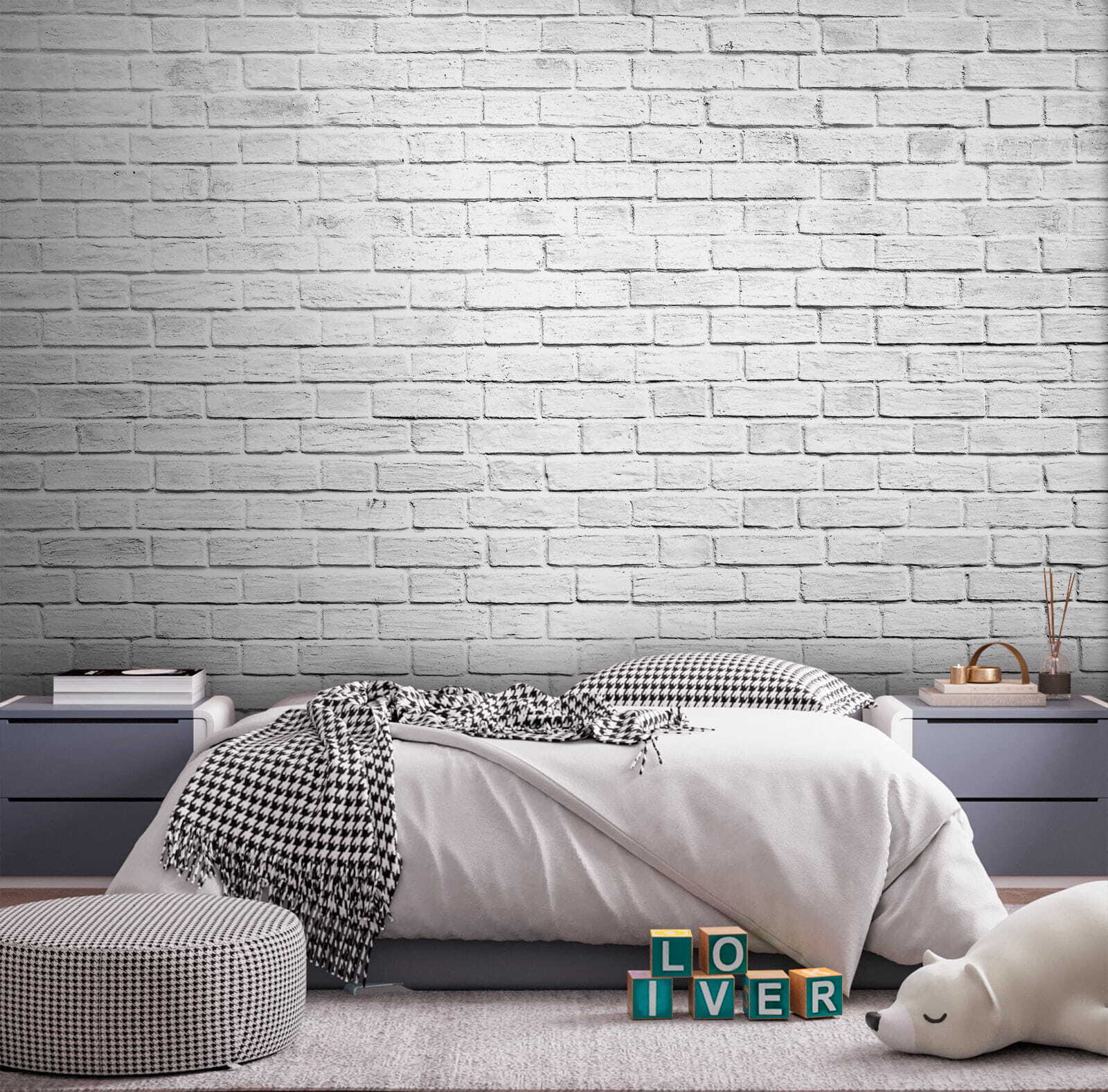 White brick wall with many small bricks White brick wall with many small bricks