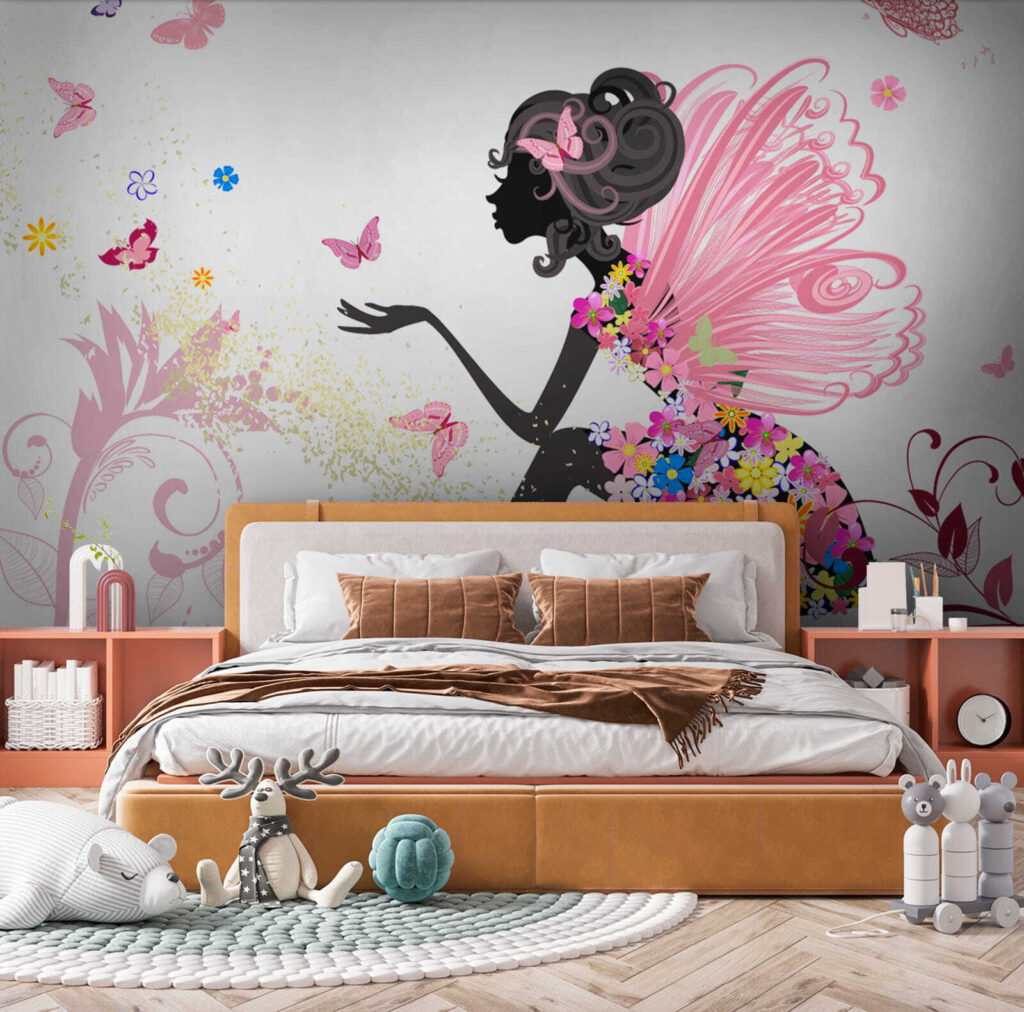 Woman sitting on a flowery dress