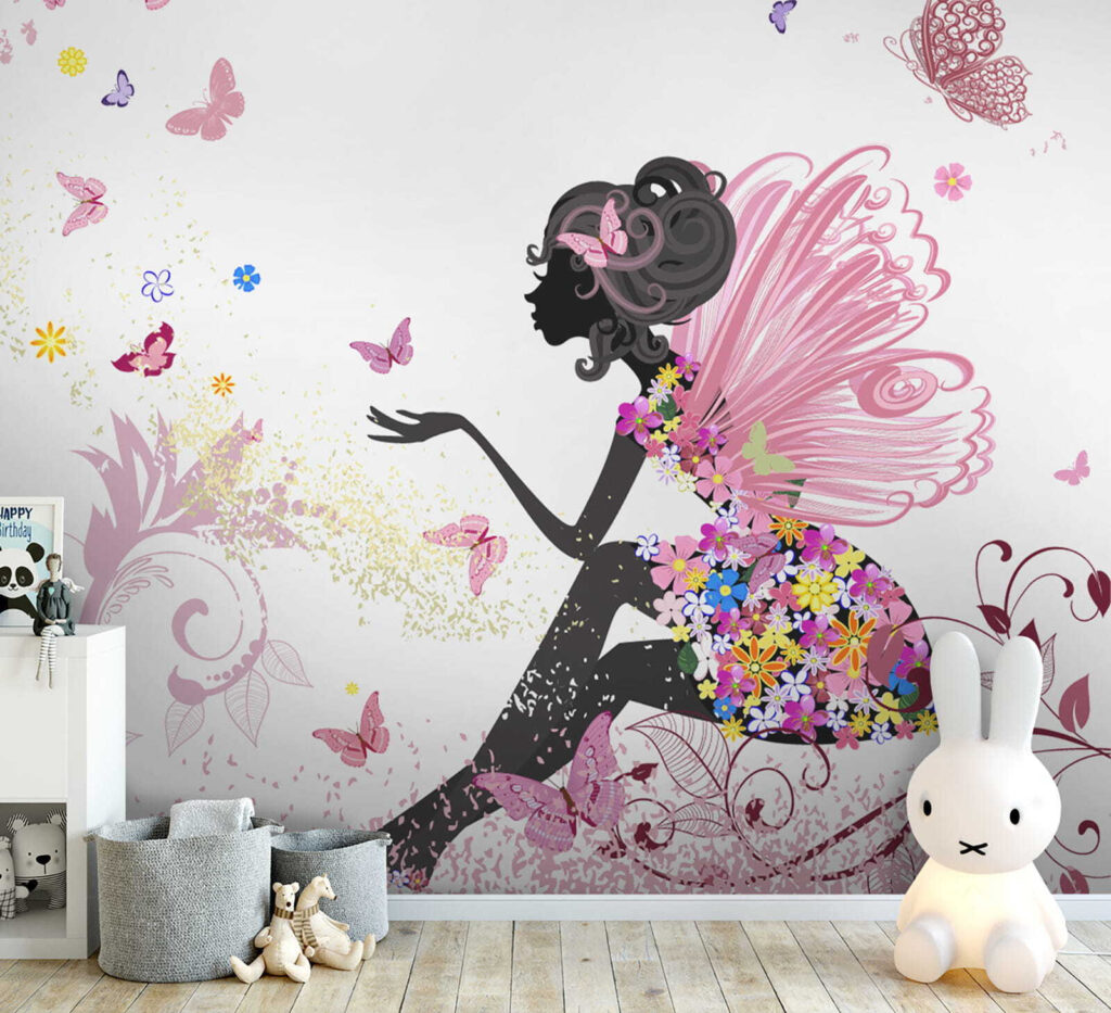 Woman sitting on a flowery dress