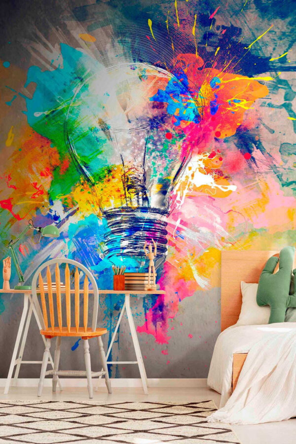 Lâmpada com salpicos de tinta colorida Lâmpada com salpicos de tinta colorida